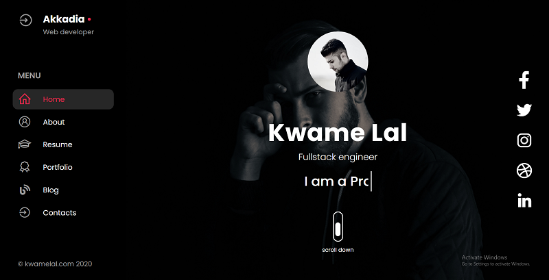 Personal portfolio dark theme HTML5 website template - Kwamelal | themeforest.com